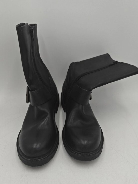 Vintage Foundry Co. Men\'s Black Leather Biker Boots Buckle Accent US 8.5